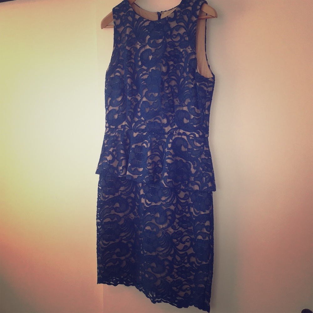 Blue/Nude Peplum Lace Mini